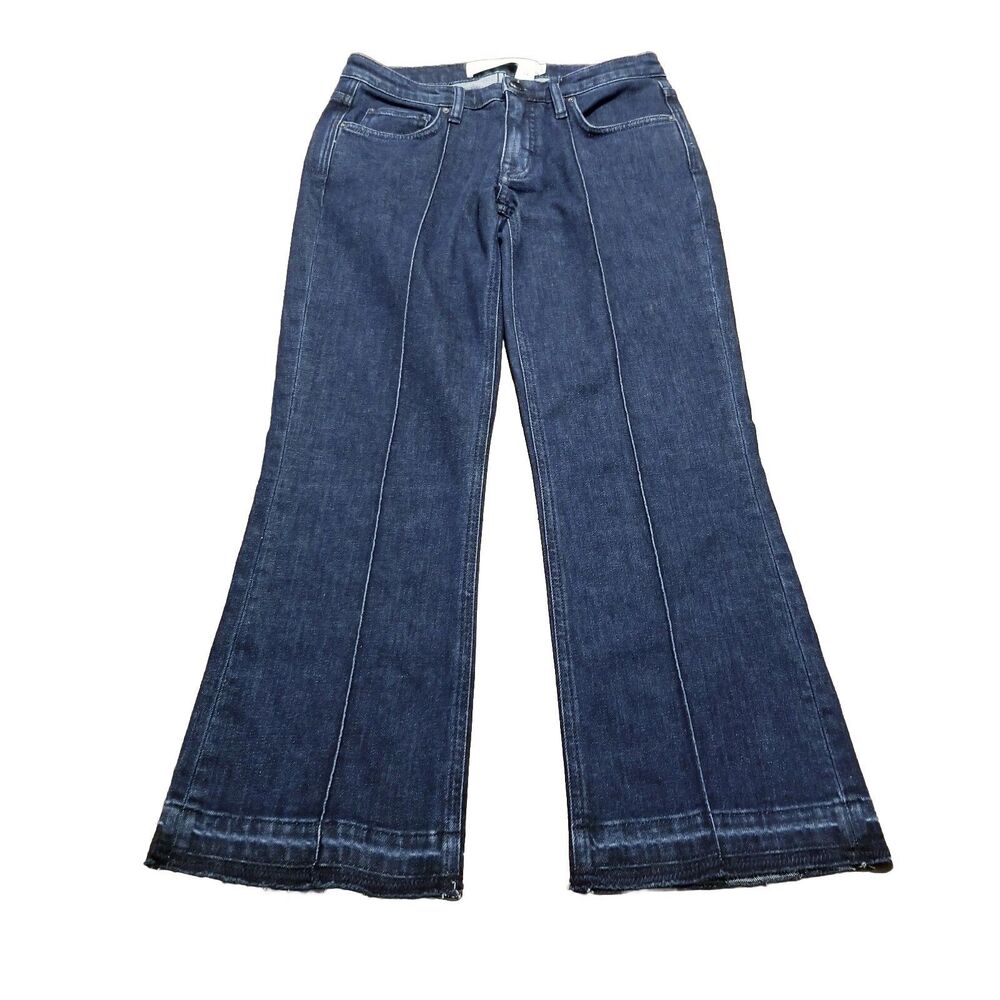 Victoria Beckham Jeans Women's 24 Wide Leg Raw Hem Cropped Dark Wash (28x25.5)